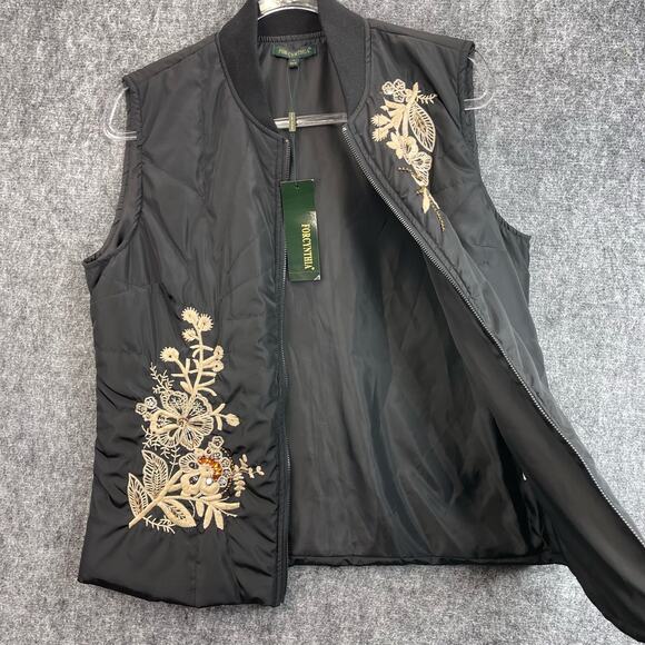 For Cynthia Women Black Vest Embroidered Full Zip Soft Vest Size L - Picture 2 of 11